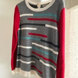 Kew London Merino Wool Colorblock Sweater Red Gray L